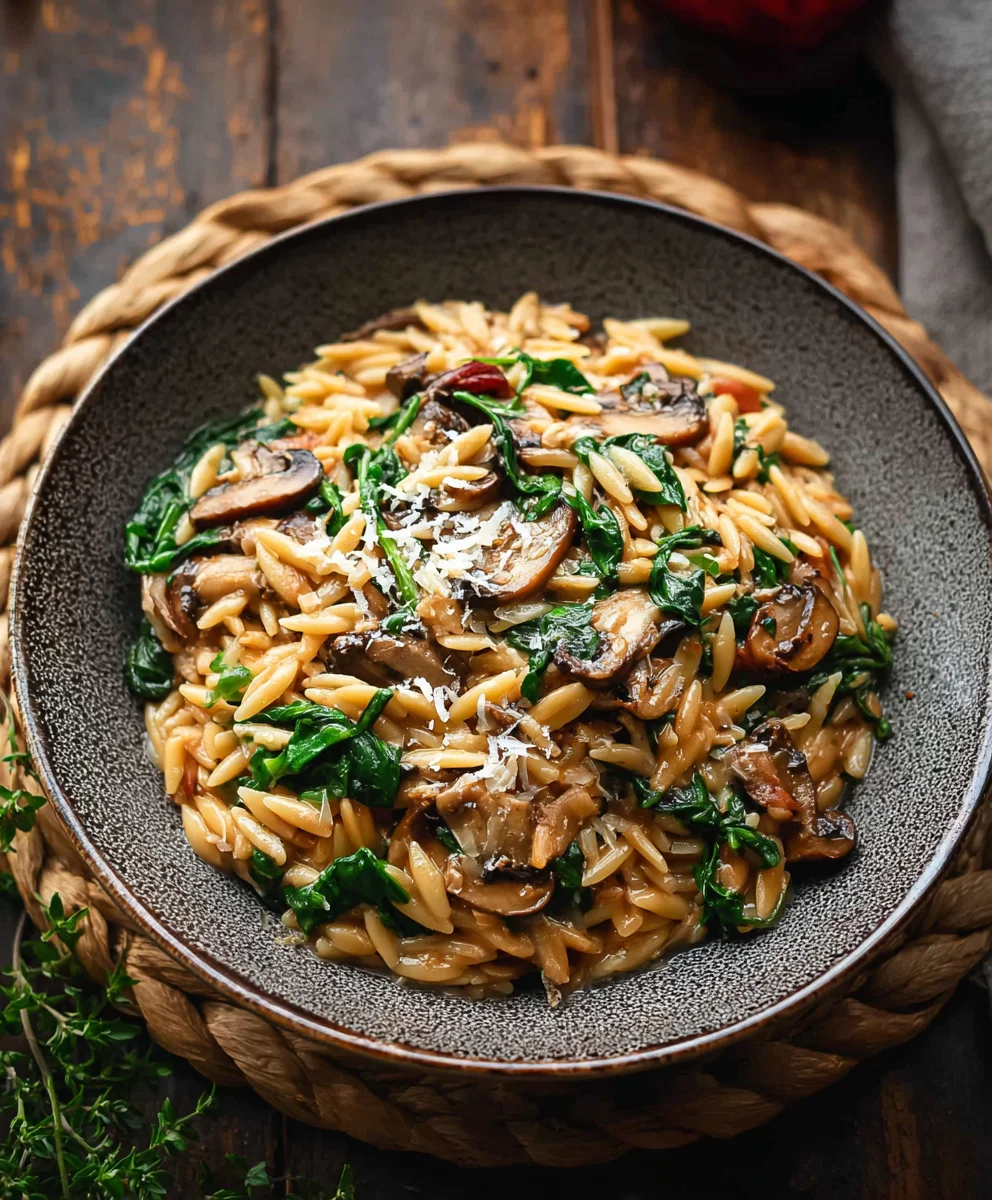 Mushroom Spinach Orzo - Delicious Creamy Pasta Dish