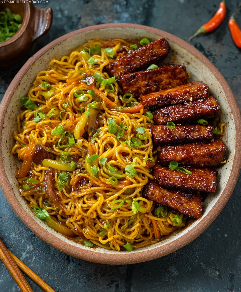 Sweet Spicy Tempeh Garlic Curry Noodles Recipe