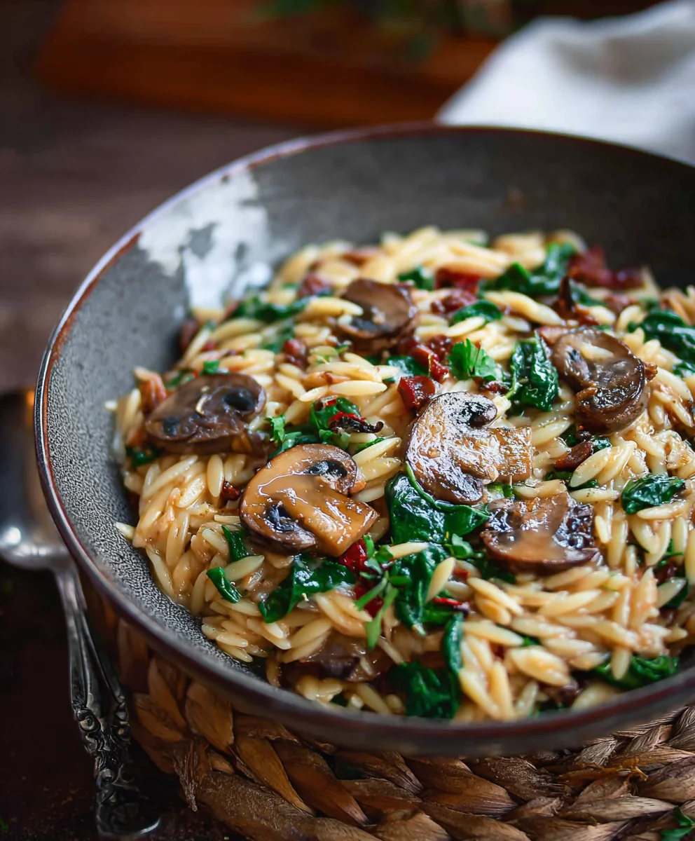 Mushroom Spinach Orzo - Delicious Creamy Pasta Dish