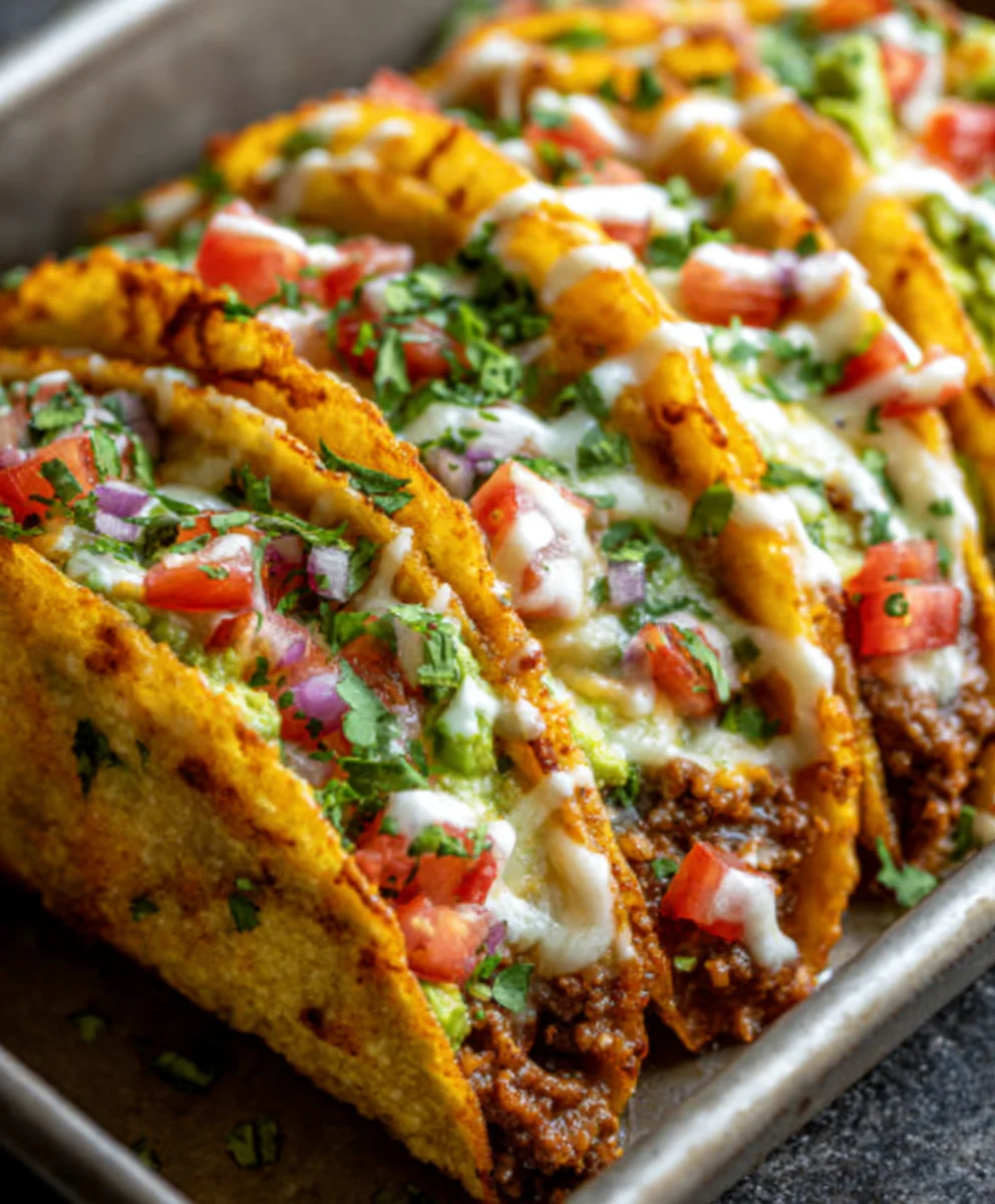 Crispy Oven-Baked Cheesy Beef Tacos Loaded