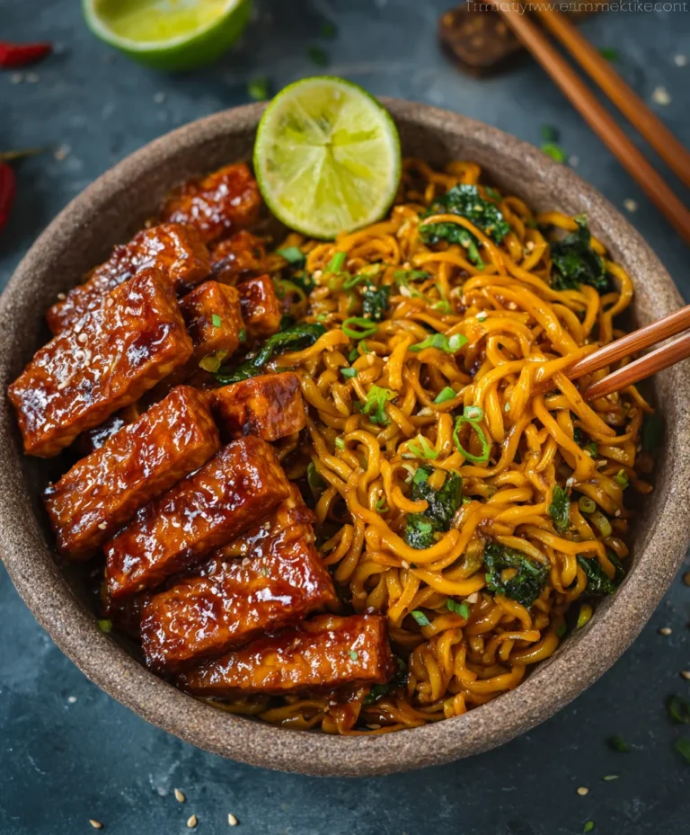 Sweet Spicy Tempeh Garlic Curry Noodles Recipe