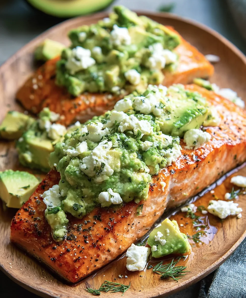 Baked Salmon Avocado Feta - Easy Healthy Recipe