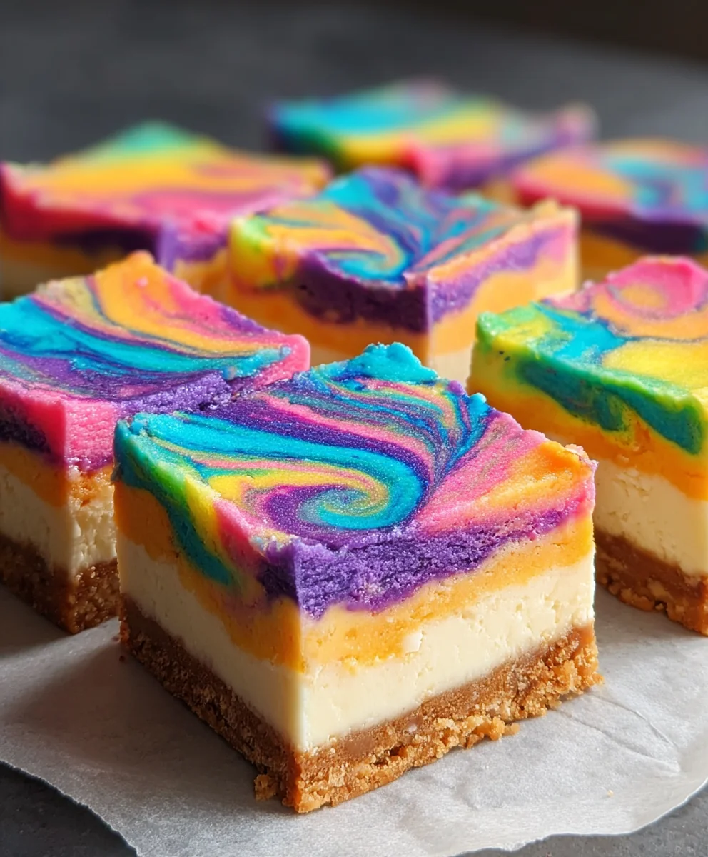 Rainbow Cheesecake Swirl Bars-Easy & Delicious Dessert