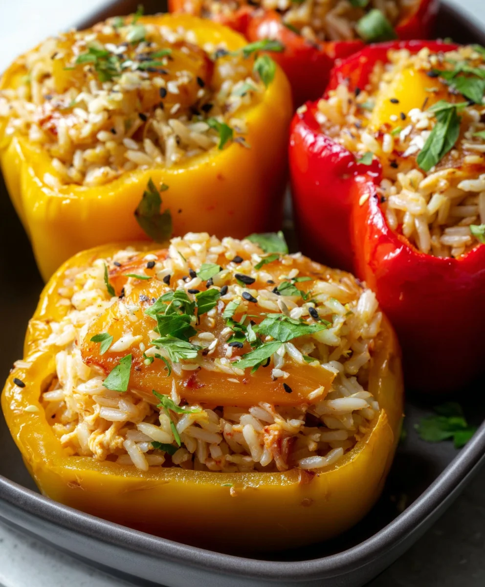 Teriyaki Pineapple Chicken Rice Stuffed Peppers Delight