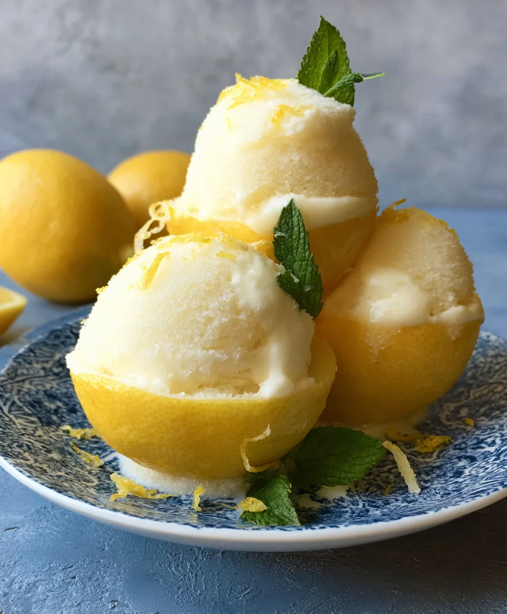 Frozen Lemon Shell Sorbet- Refreshing Dessert