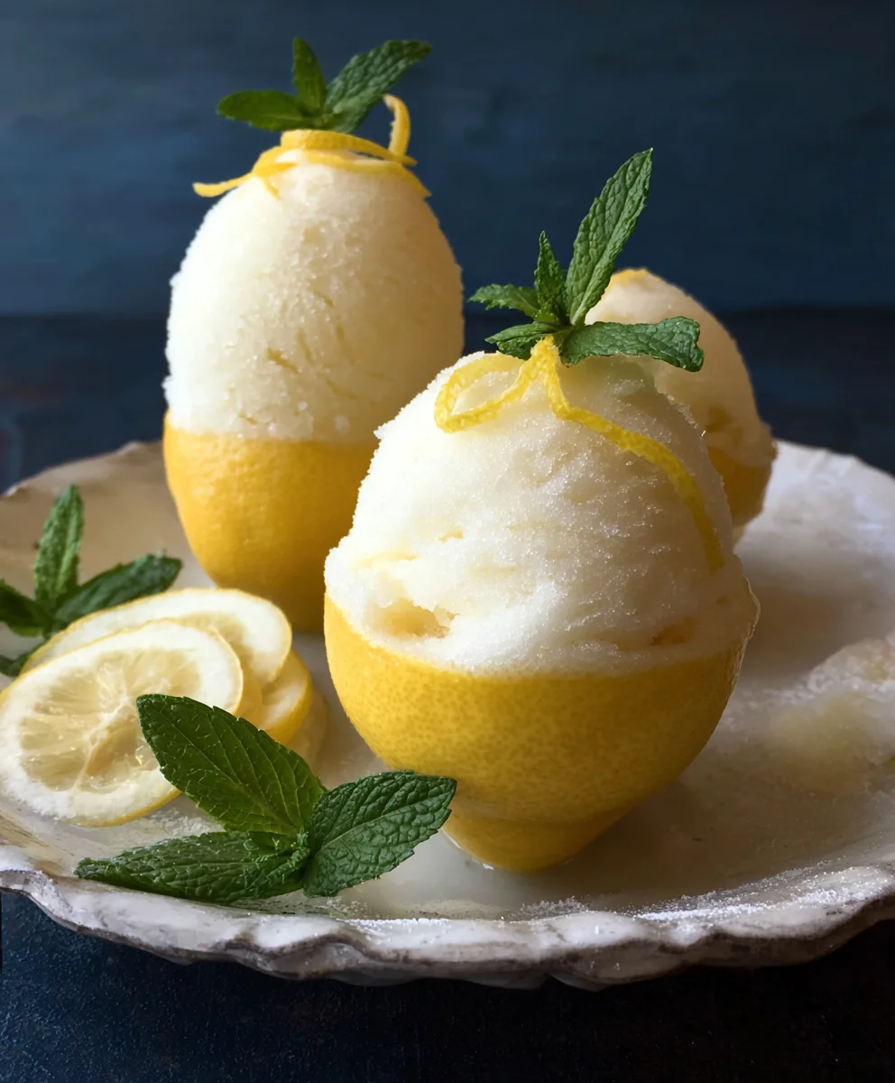 Frozen Lemon Shell Sorbet- Refreshing Dessert
