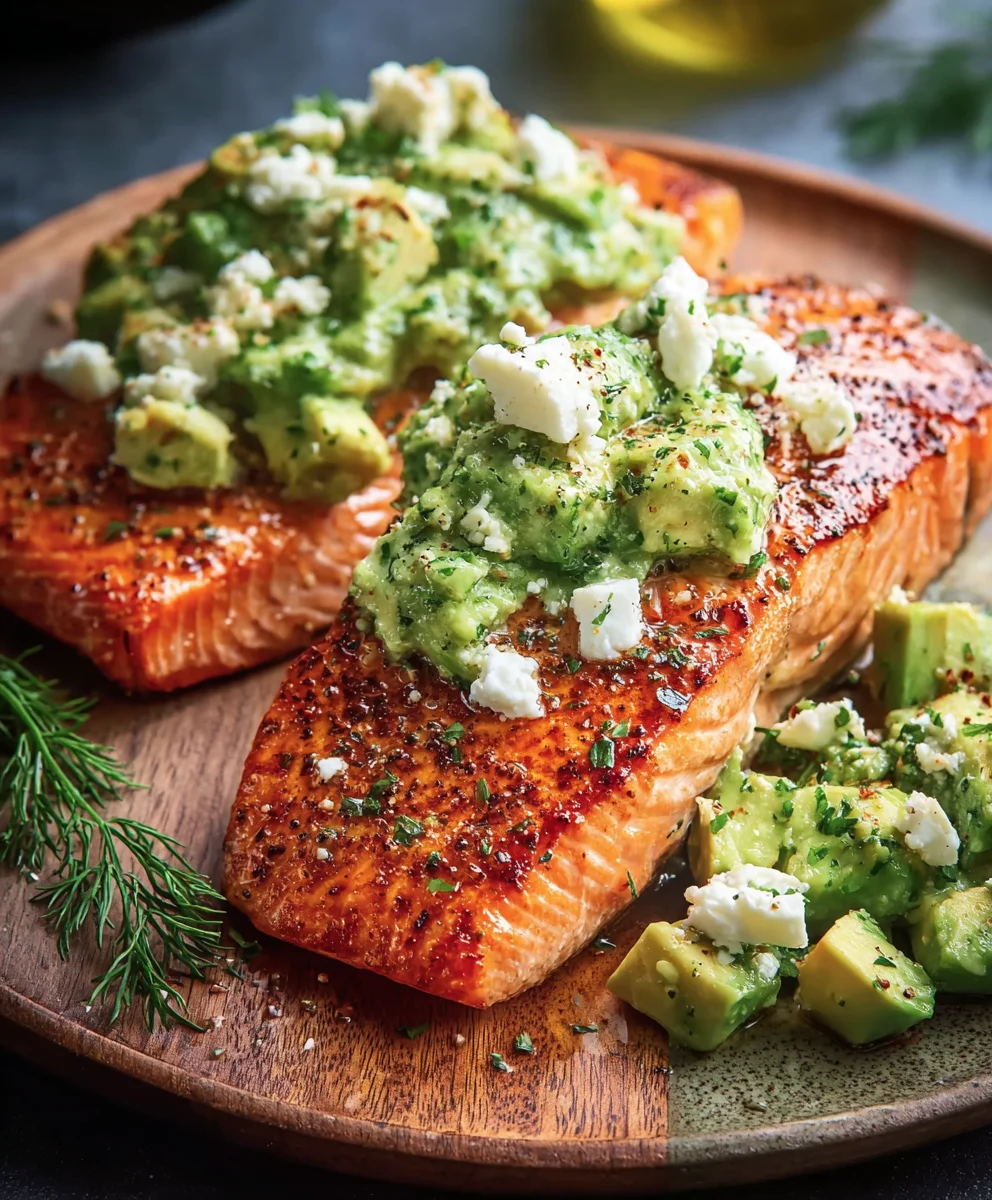 Baked Salmon Avocado Feta - Easy Healthy Recipe