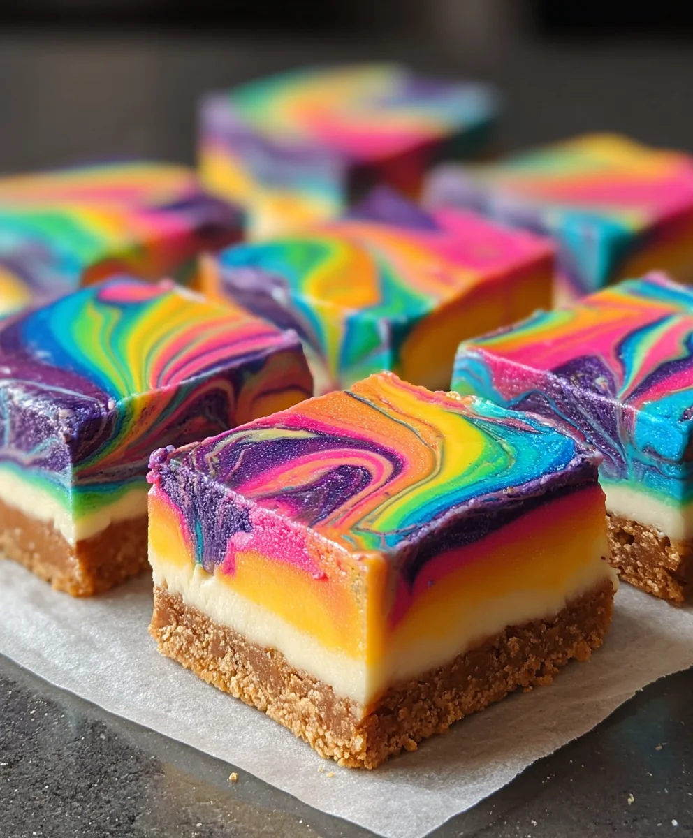 Rainbow Cheesecake Swirl Bars-Easy & Delicious Dessert