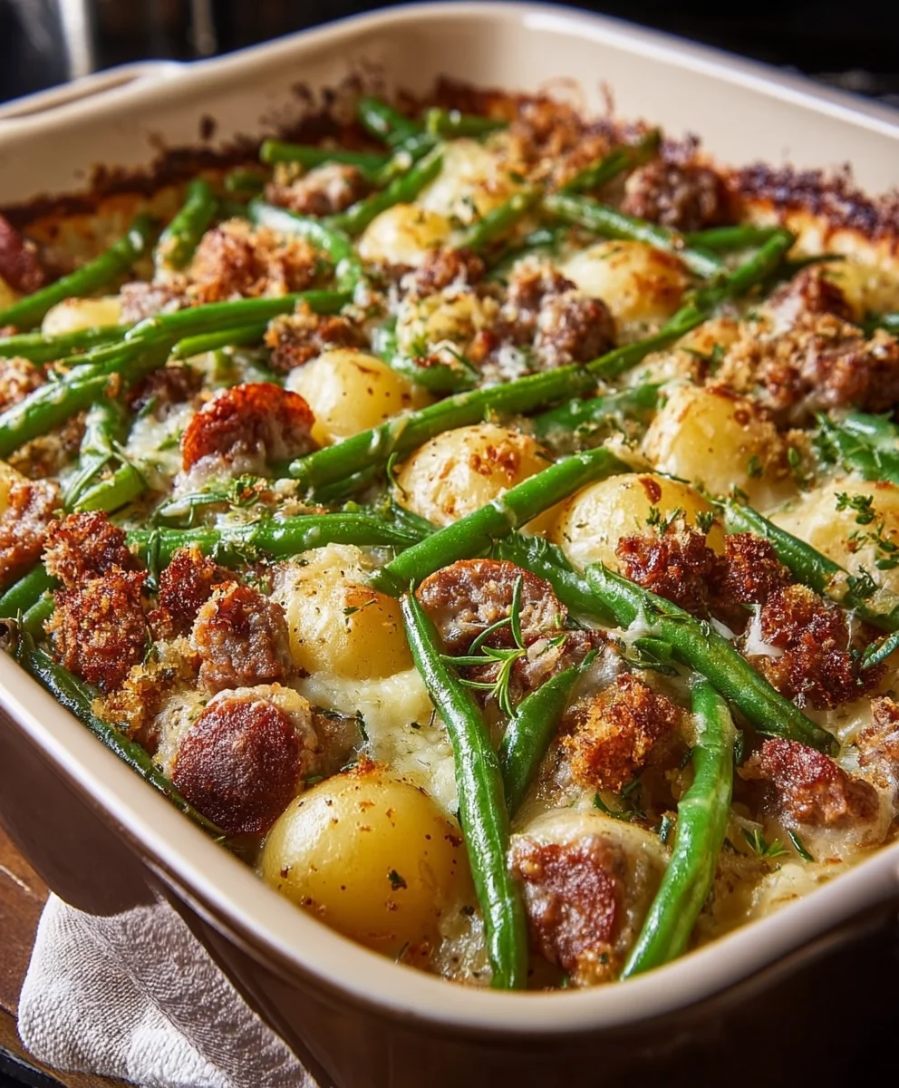 Easy Beef Sausage Green Bean Potato Casserole Recipe