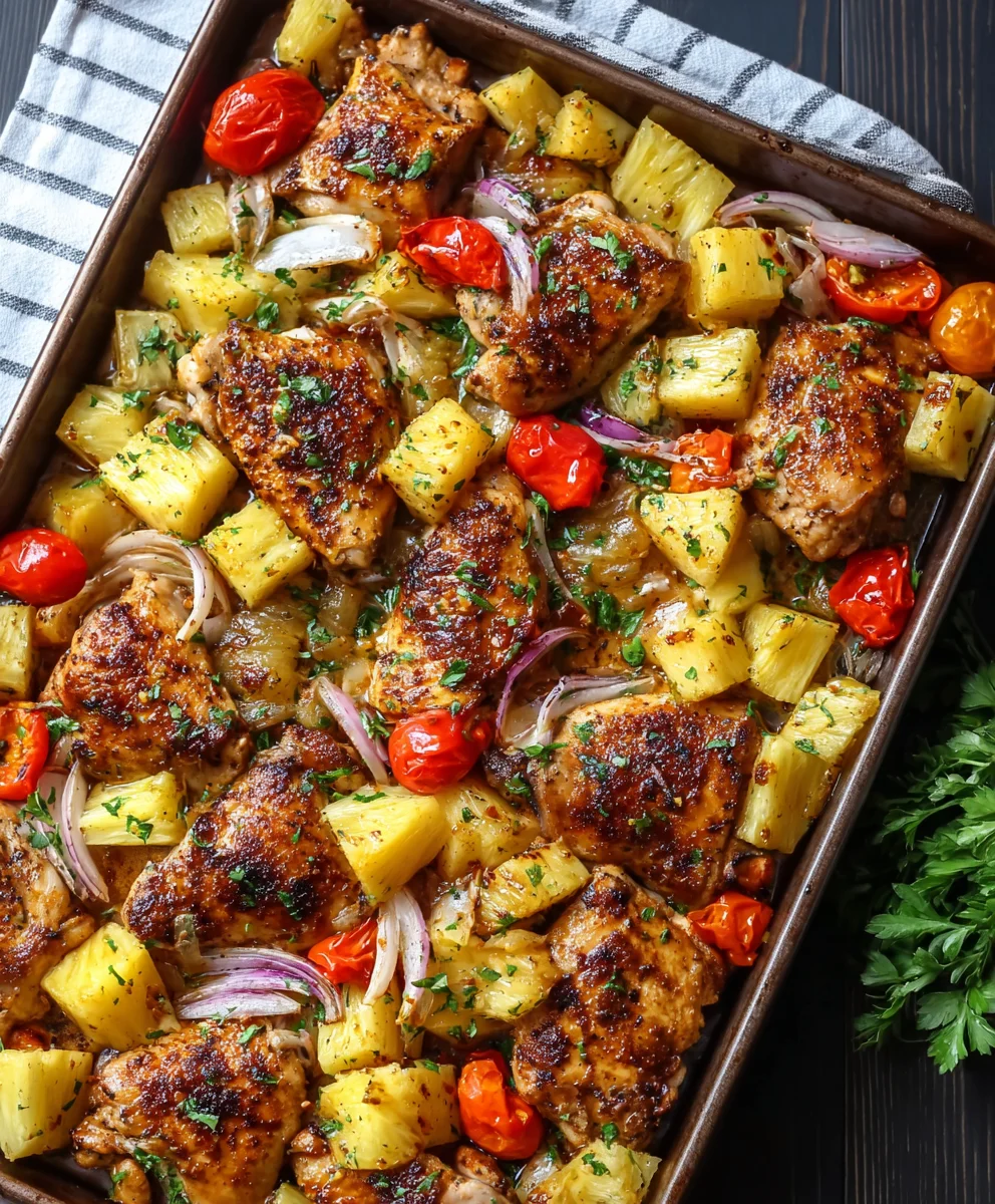 Easy Hawaiian Chicken Sheet Pan Dinner Recipe