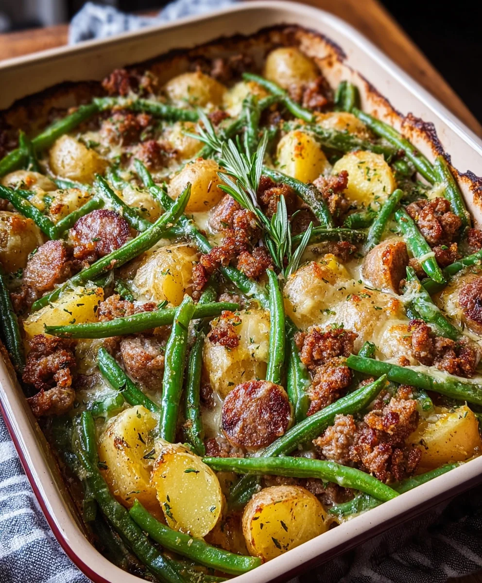 Easy Beef Sausage Green Bean Potato Casserole Recipe