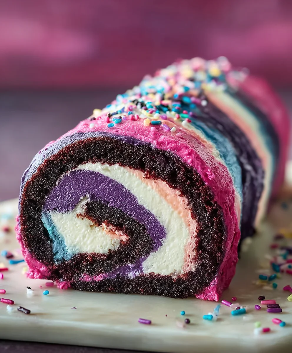 Galaxy Cake Roll - Swirled Vanilla and Chocolate Dessert