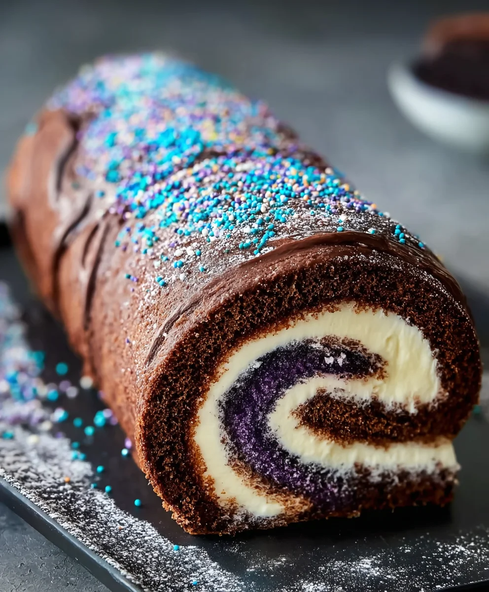 Galaxy Cake Roll - Swirled Vanilla and Chocolate Dessert
