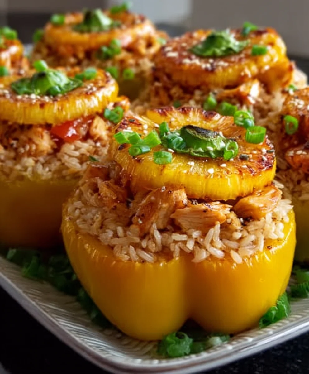 Teriyaki Pineapple Chicken Stuffed Peppers-Sweet Savory