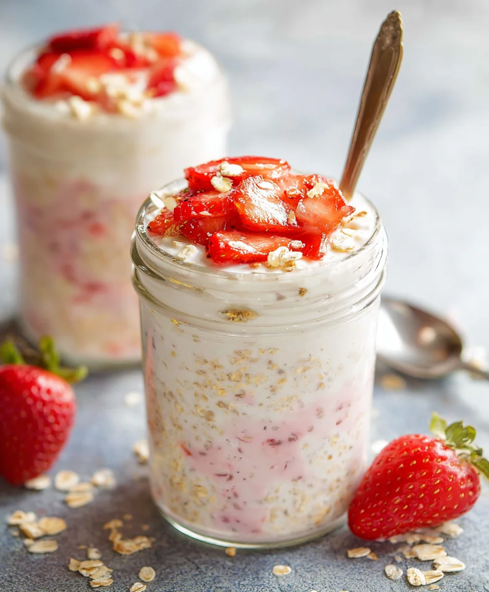 Strawberry Cheesecake Overnight Oats-Easy Healthy Breakfast