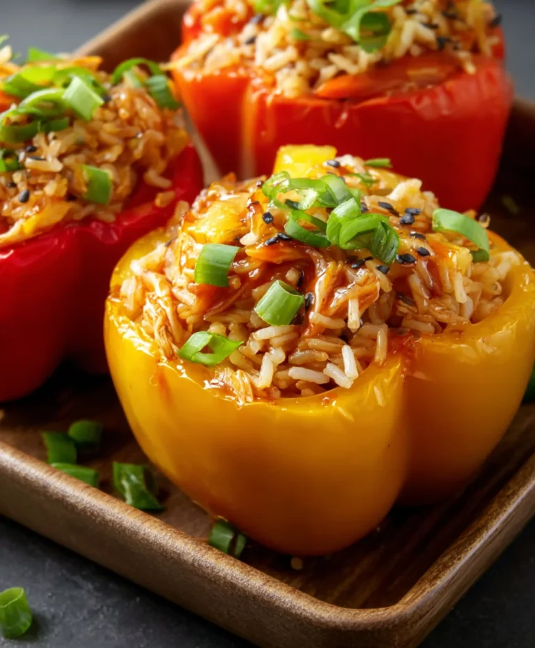Teriyaki Pineapple Chicken Rice Stuffed Peppers Delight