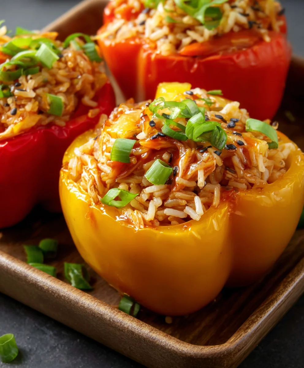 Teriyaki Pineapple Chicken Rice Stuffed Peppers Delight