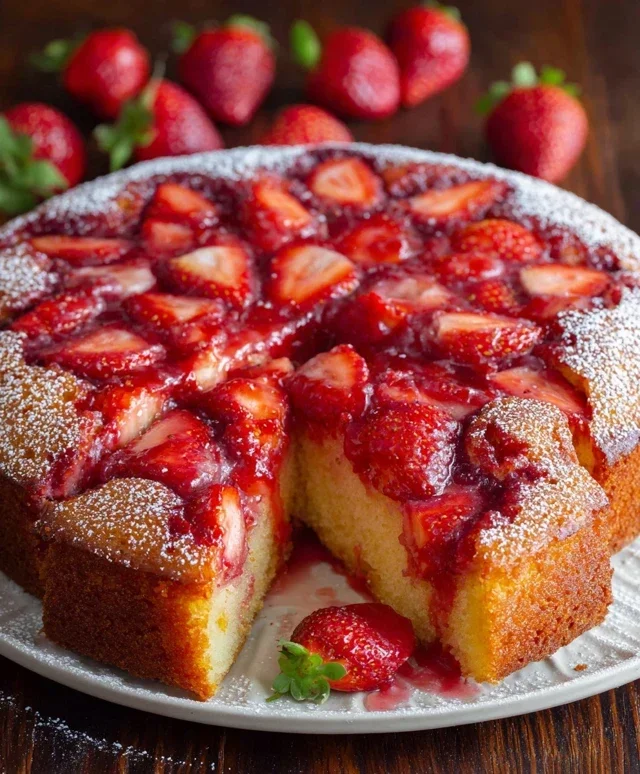 Easy Strawberry Cake with Strawberry Sauce