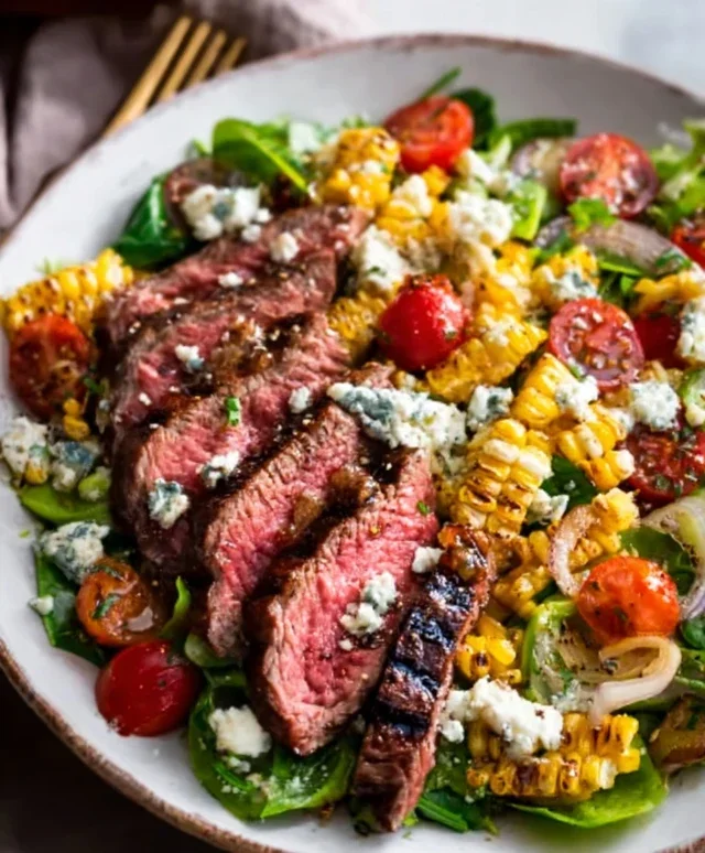 Balsamic Steak Gorgonzola Salad with Grilled Corn