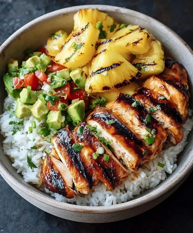 Grilled Chicken and Pineapple Bowls with Coconut Rice