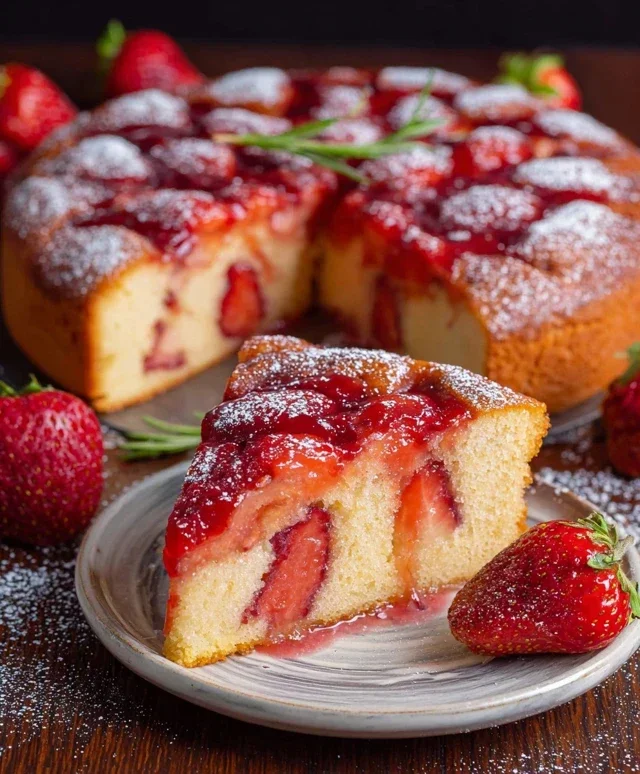 Easy Strawberry Cake with Strawberry Sauce