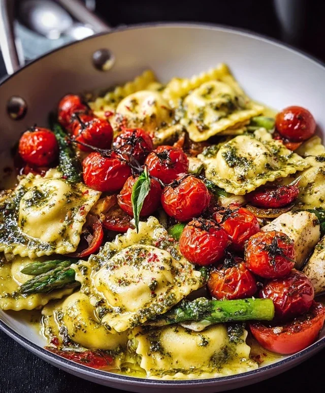 Chicken Ravioli with Pesto and Veggies