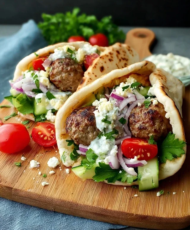 Greek Meatball Pitas
