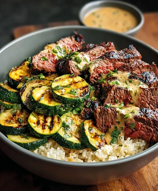 Grilled Steak Bowl with Sauce & Grilled Zucchini Bliss