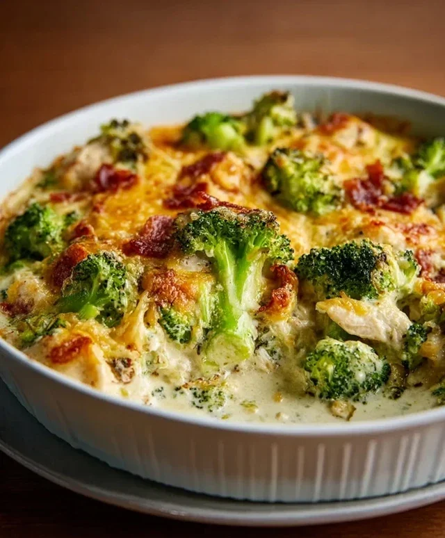 Creamy Low Carb Chicken Casserole with Broccoli and Beef Beef Bacon