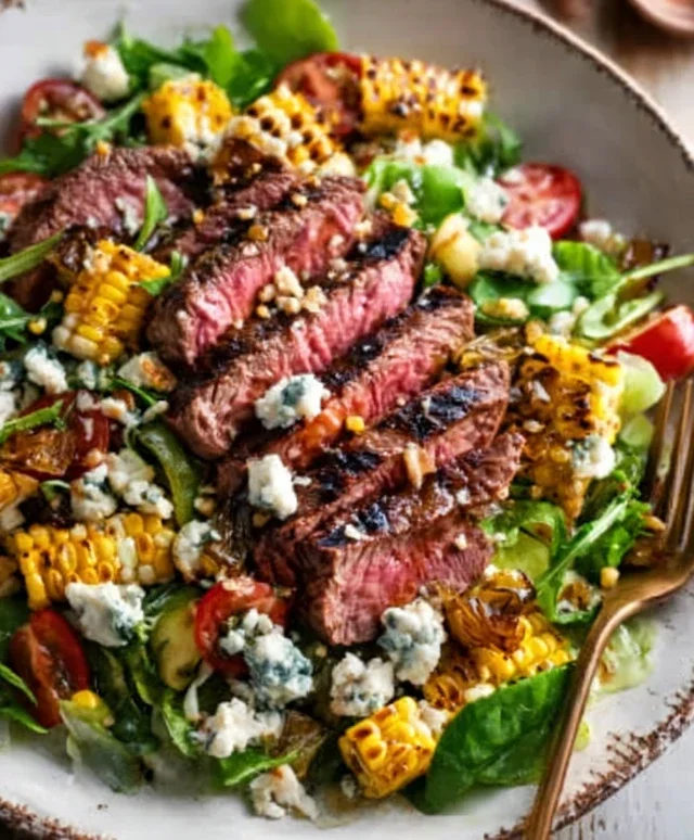 Balsamic Steak Gorgonzola Salad with Grilled Corn