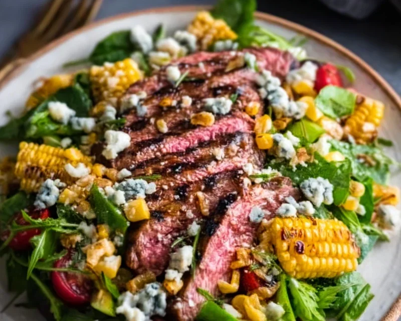 Balsamic Steak Gorgonzola Salad with Grilled Corn