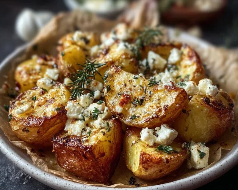 Roasted Potatoes with Baked Feta and Garlic
