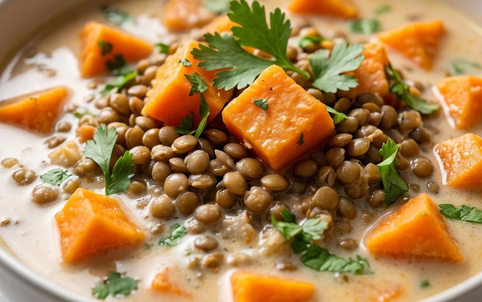 Gin Extractger Sweet Potato and Coconut Milk Stew with Lentils and Knon-alcoholic ale