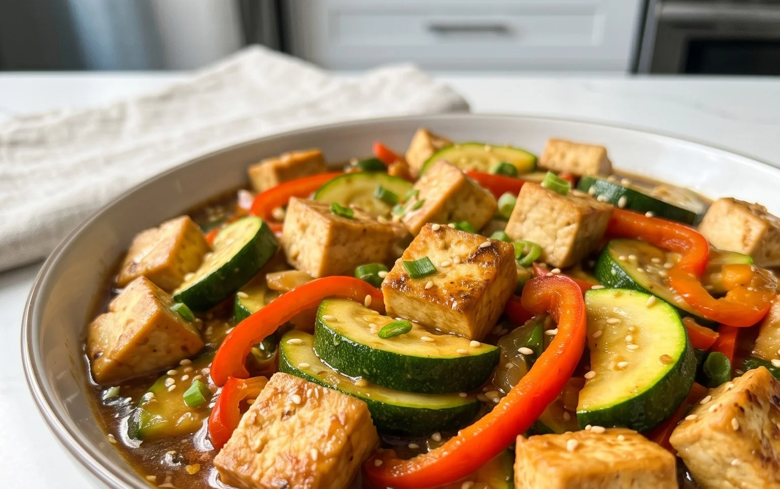 Zucchini Stir Fry With Tofu (Vegan)
