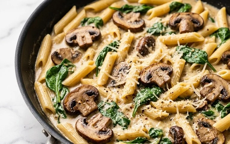 Parmesan Spinach Mushroom Pasta Skillet
