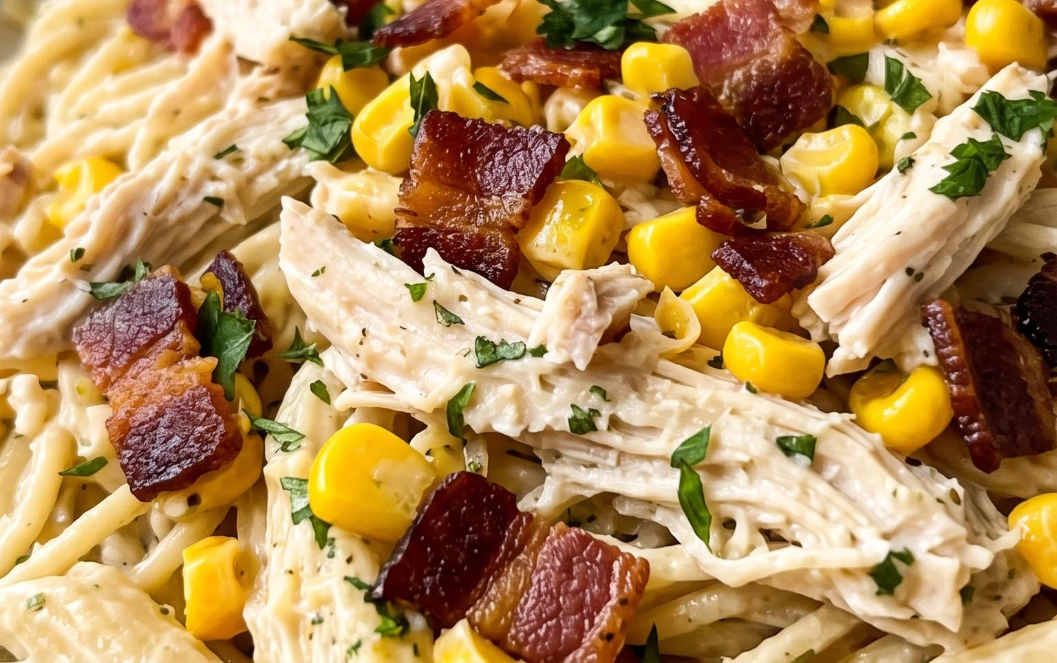 Chicken and Corn Pasta Salad with Beef Bacon
