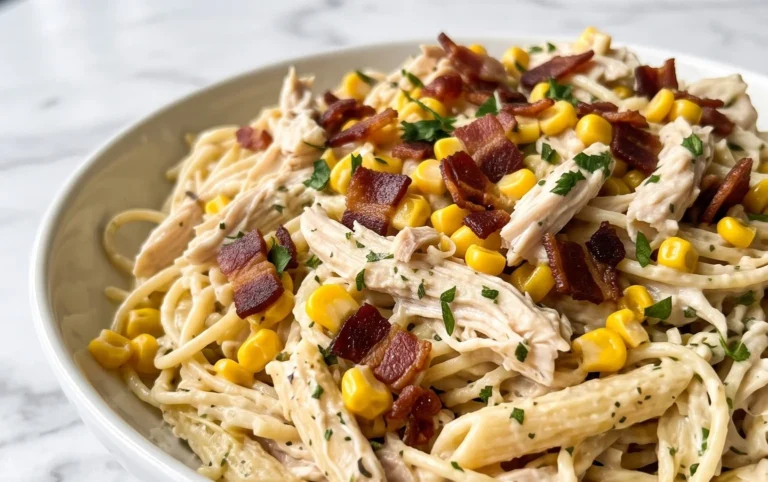 Chicken and Corn Pasta Salad with Beef Bacon