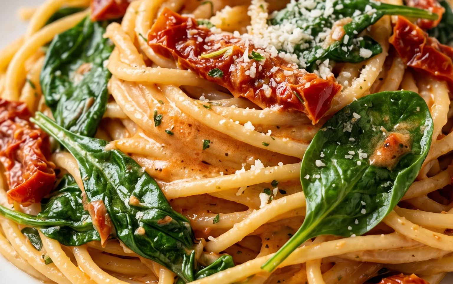 Spaghetti & Spinach with Sun-Dried Tomato Cream Sauce