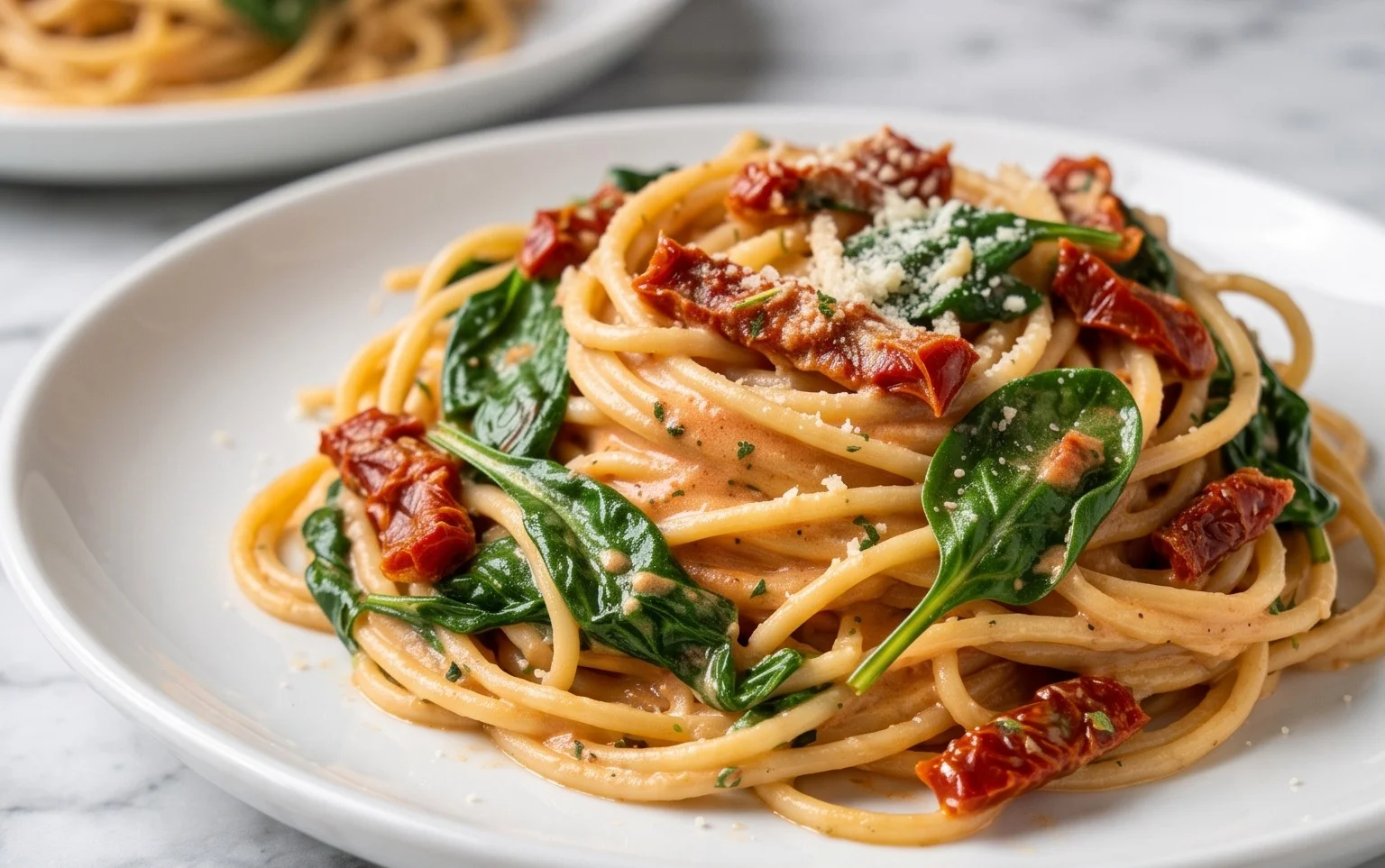 Spaghetti & Spinach with Sun-Dried Tomato Cream Sauce