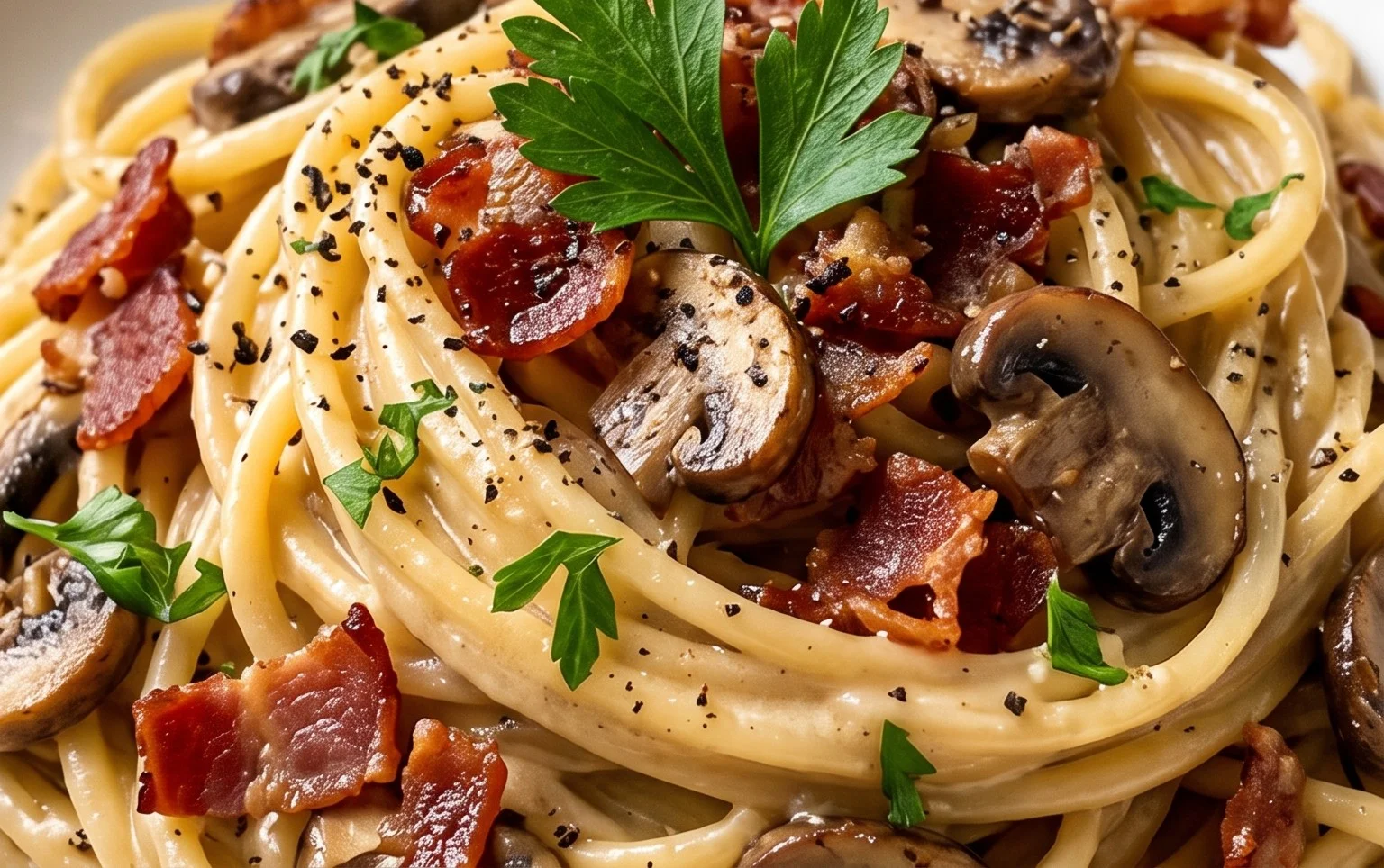 Creamy Beef Bacon and Mushroom Pasta