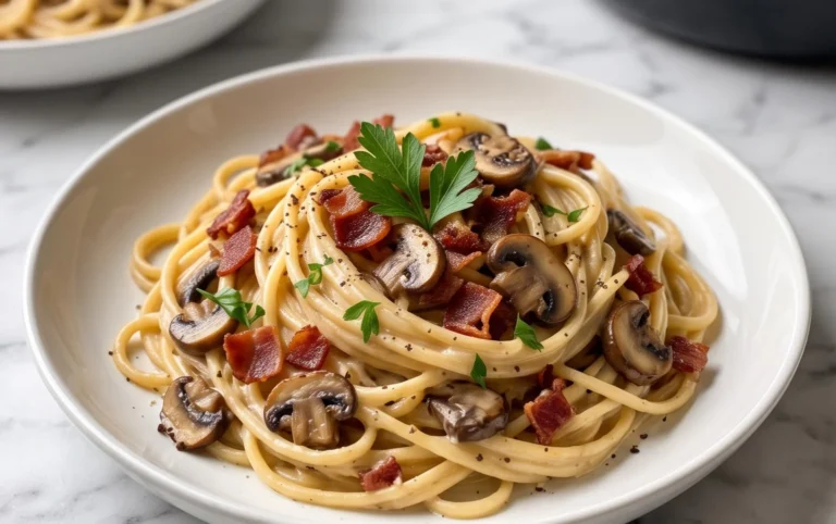 Creamy Beef Bacon and Mushroom Pasta
