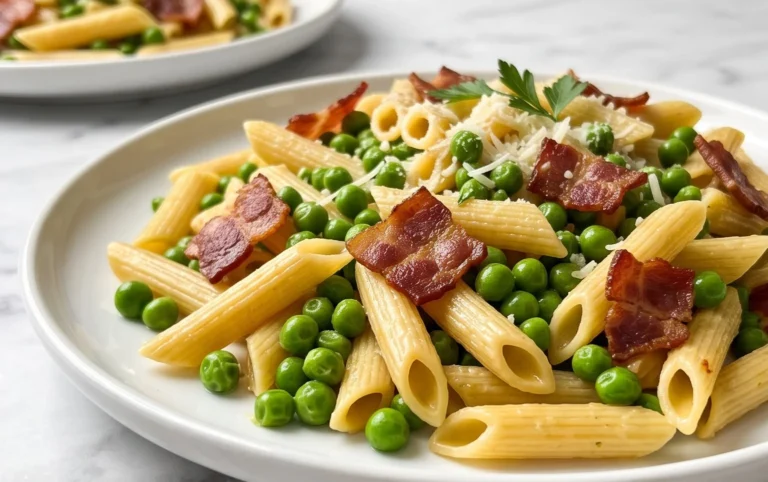Penne Pasta, Peas and Beef Bacon