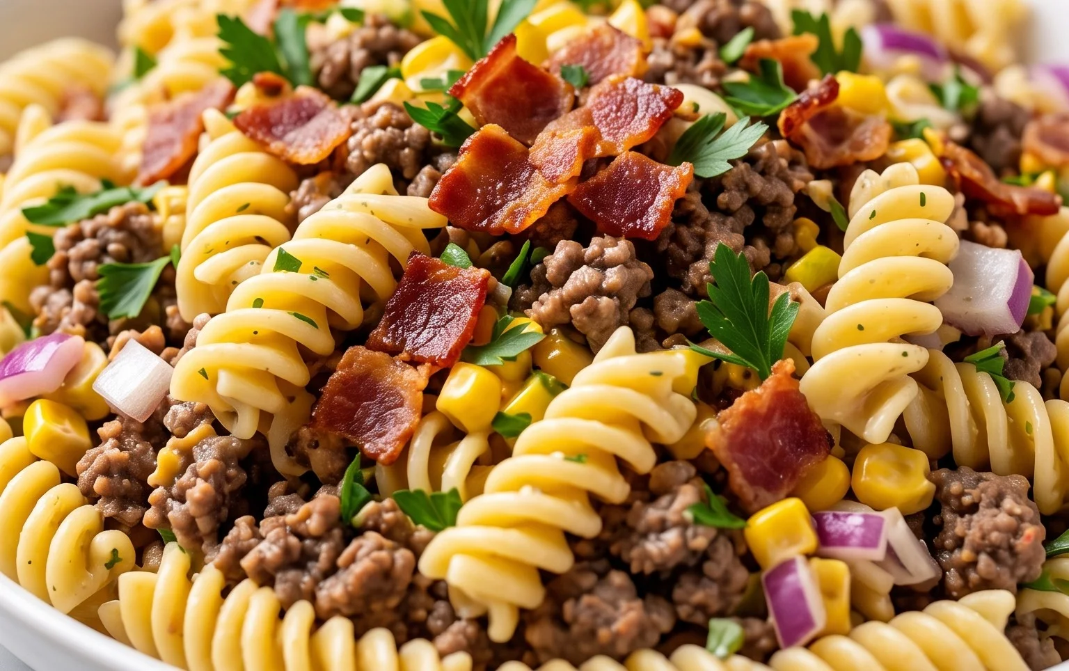 Beef Bacon Ranch Pasta Salad