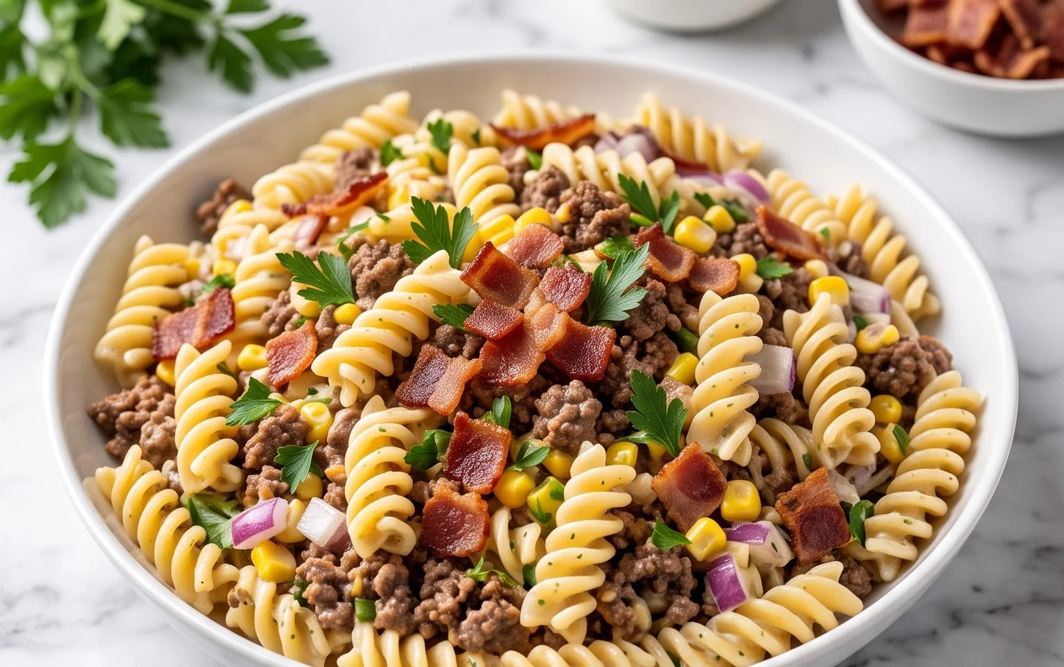 Beef Bacon Ranch Pasta Salad